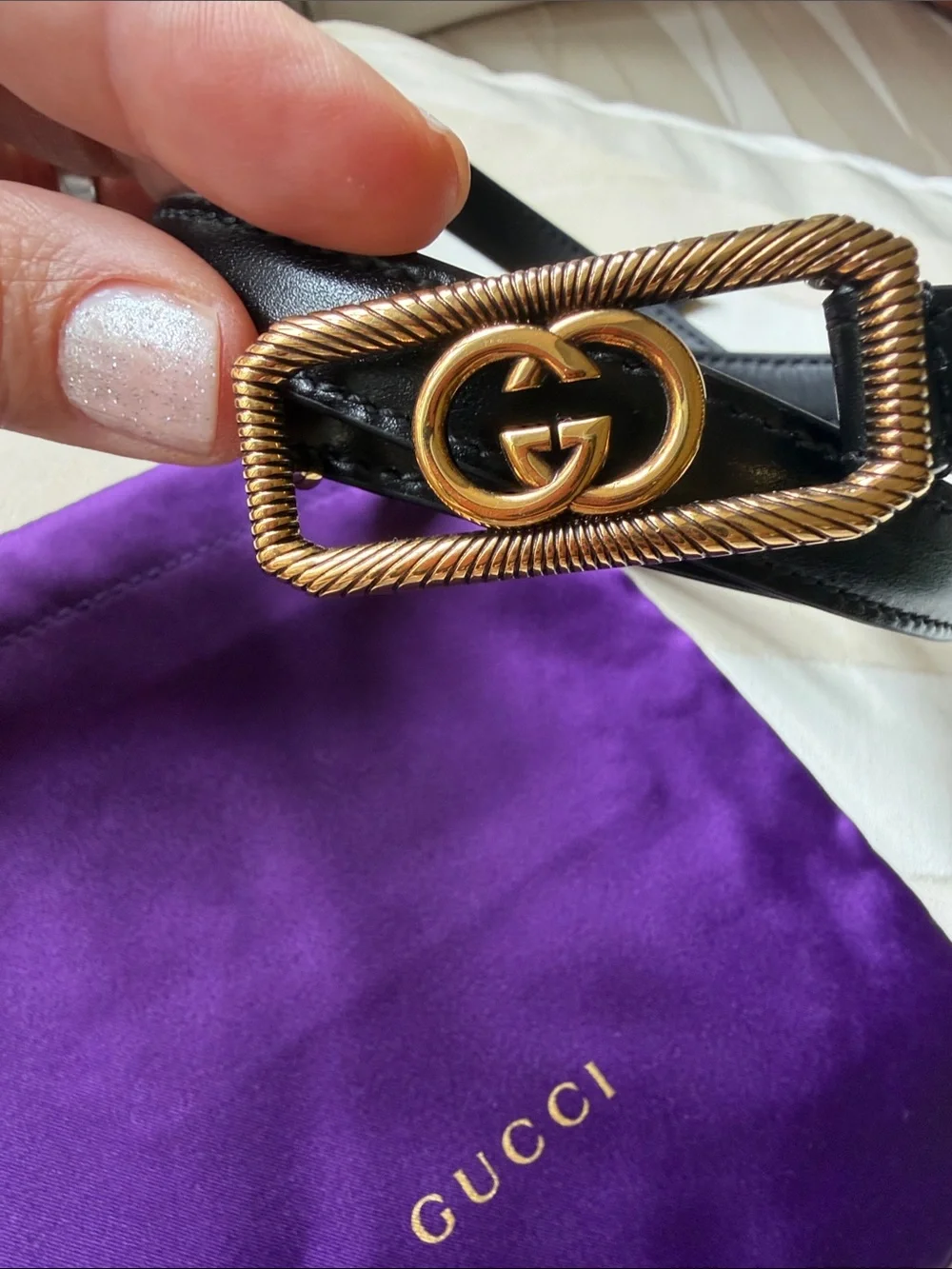 NEW. Gucci Gold tone Double G. Belt. Size 90. Fit medium. - Picture 5 of 9
